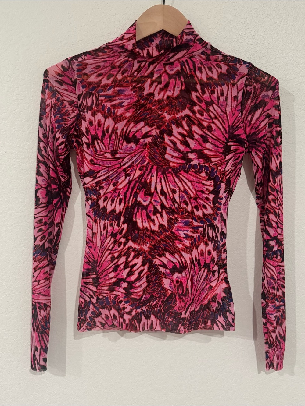 AFRM Pink & Red Abstract Art Print Mock Neck Long-Sleeve Top
